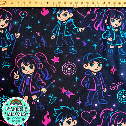 Neon city defenders - premium cotton lycra jersey stretch kids fabric image 1