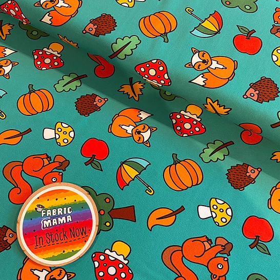 PREORDER Woodland Wildlife - Brushed Back French Terry Fabric – Kids Stretch Fabric UK