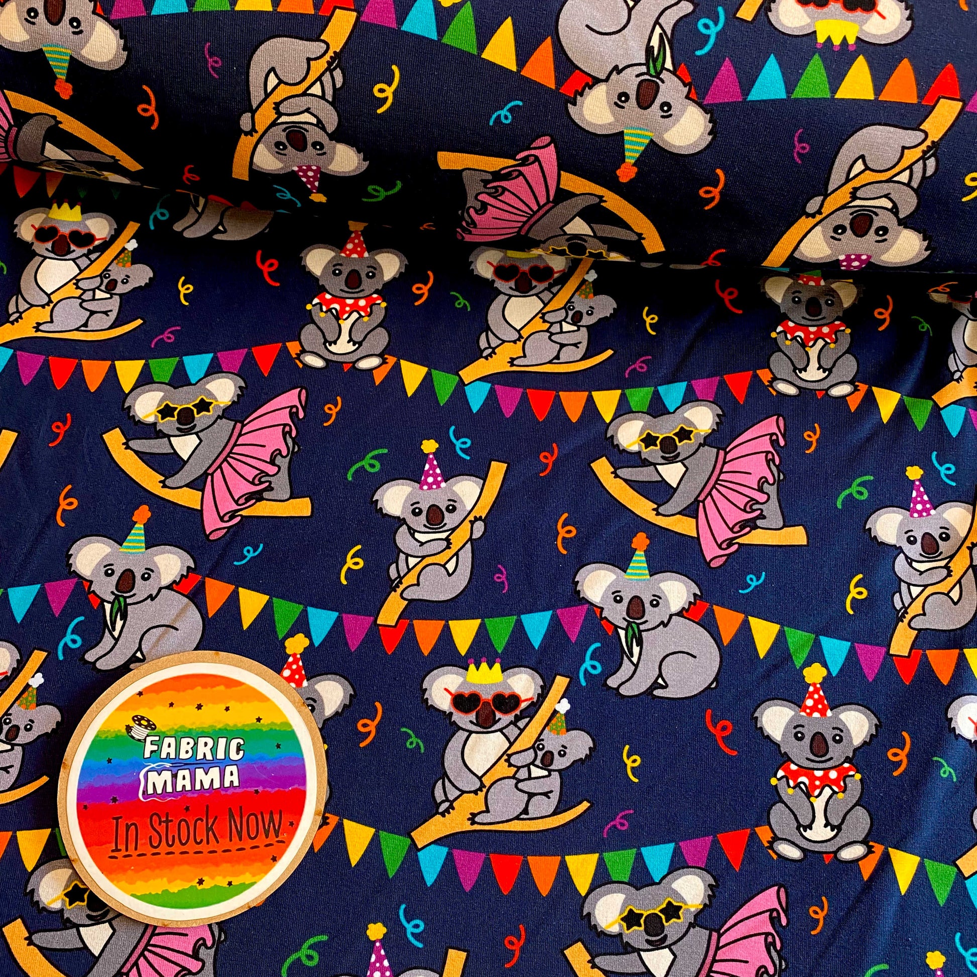 Koala party -Premium Cotton Lycra Jersey Fabric – Kids Stretch Fabric UK image 0