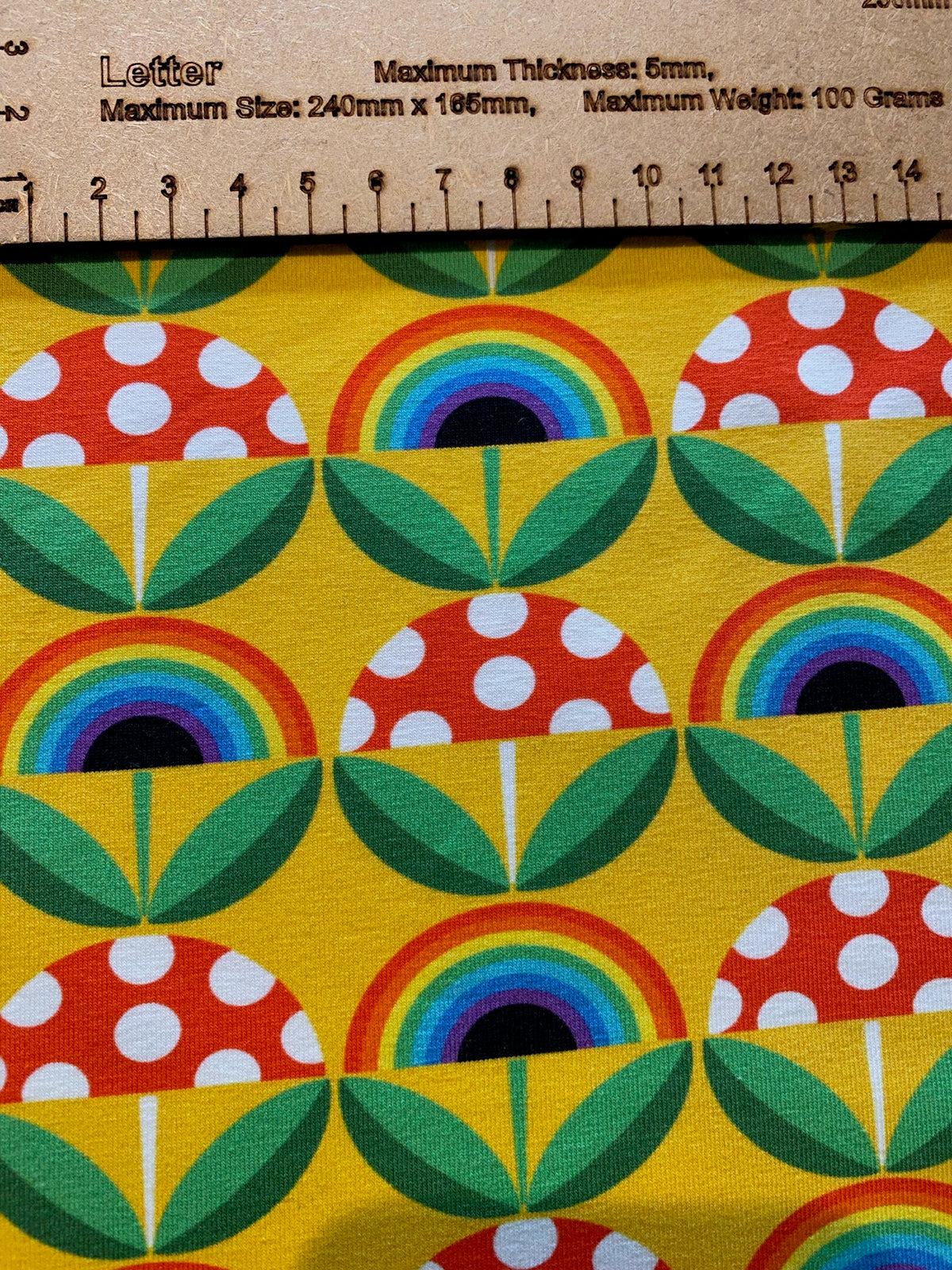 Old school toadstool -220gsm Premium Cotton Lycra Jersey Fabric – Kids Stretch Fabric UK