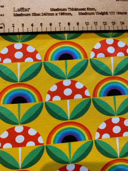 Old school toadstool -220gsm Premium Cotton Lycra Jersey Fabric – Kids Stretch Fabric UK