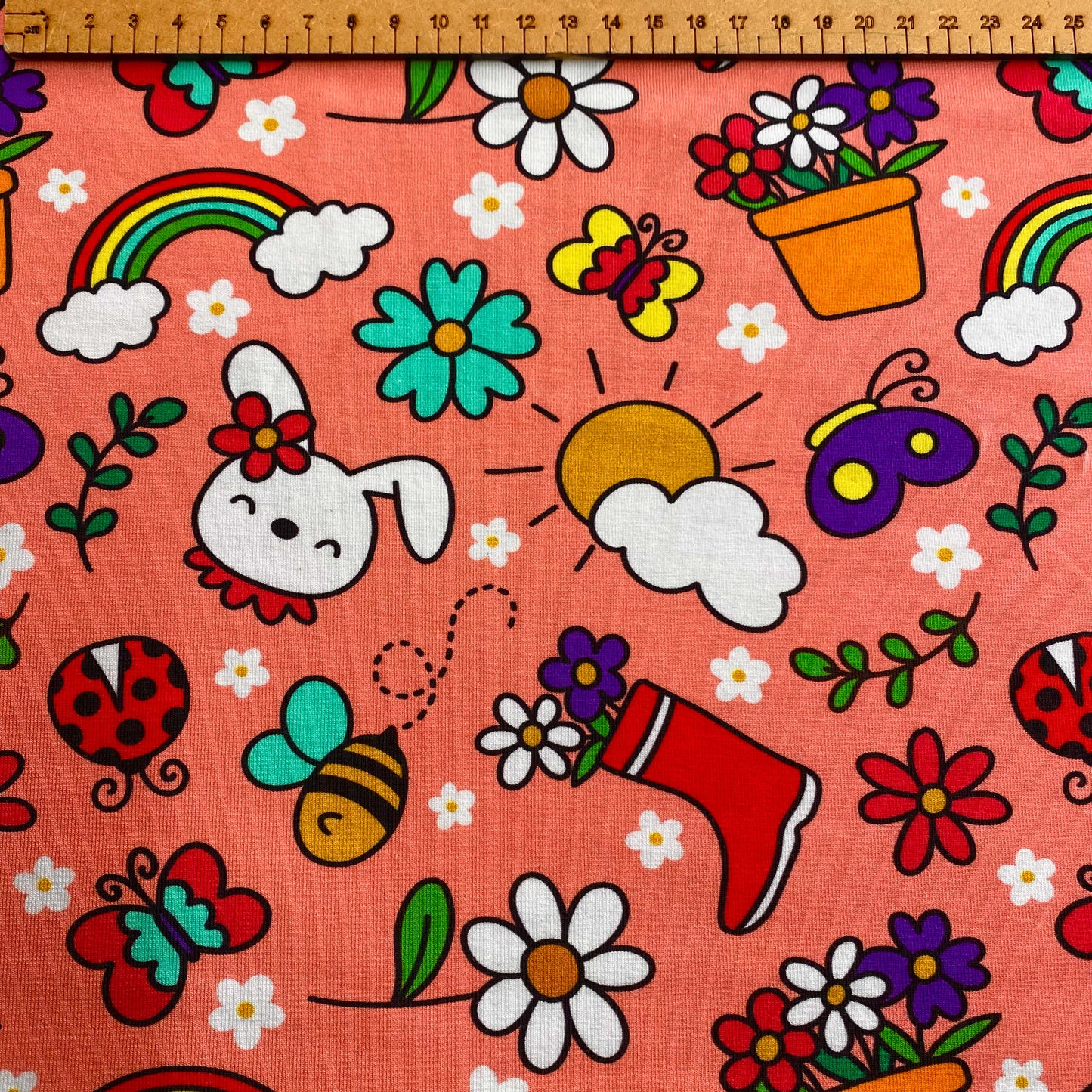 Spring garden - Premium Cotton Lycra Jersey Fabric – Kids Stretch Fabric UK image 1