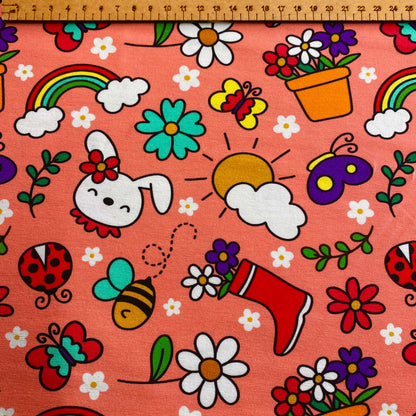 Spring garden - Premium Cotton Lycra Jersey Fabric – Kids Stretch Fabric UK image 1
