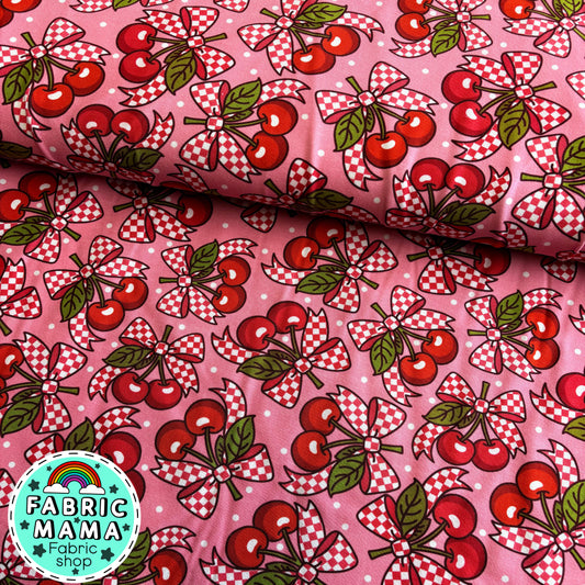Checked cherries - Premium Cotton Lycra Jersey Fabric – Kids Stretch Fabric UK image 0