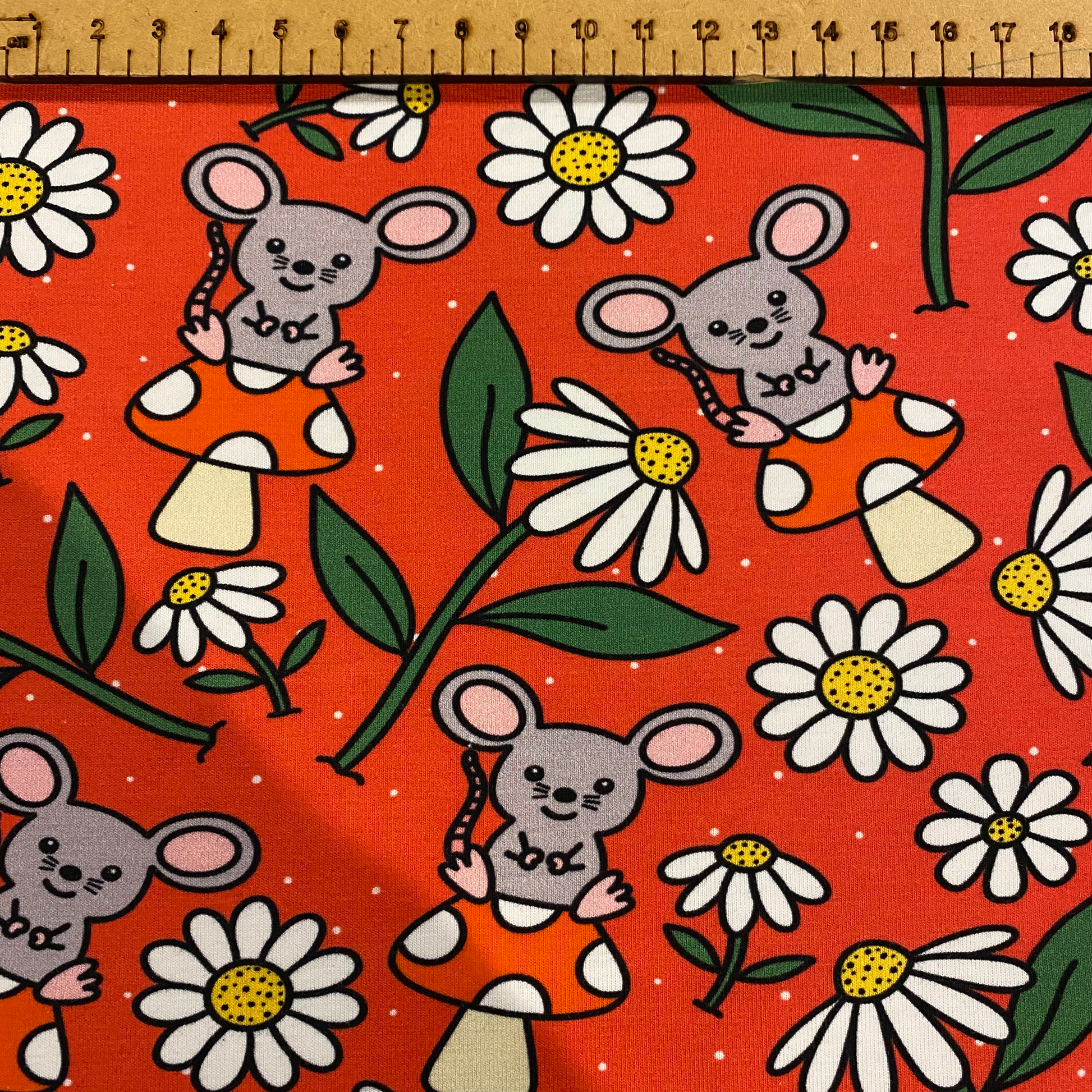Daisy Mouse - Premium Cotton Lycra Jersey Fabric – Kids Stretch Fabric UK image 1