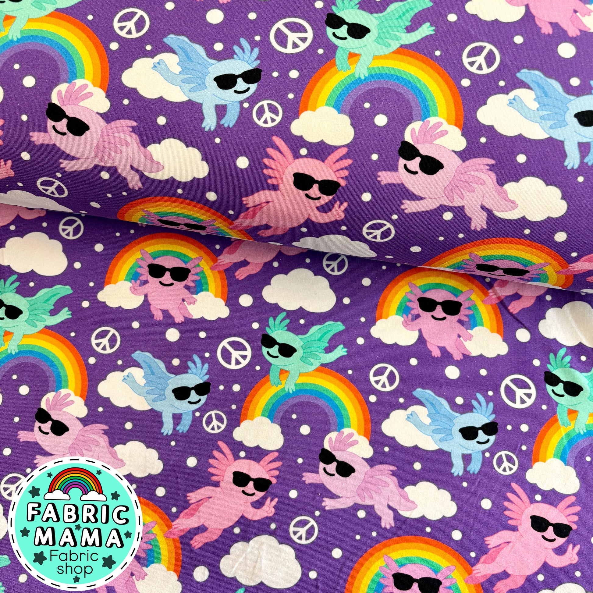 Peace axlotls - premium cotton lycra jersey kids stretch fabric image 0