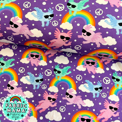 Peace axlotls - premium cotton lycra jersey kids stretch fabric image 0