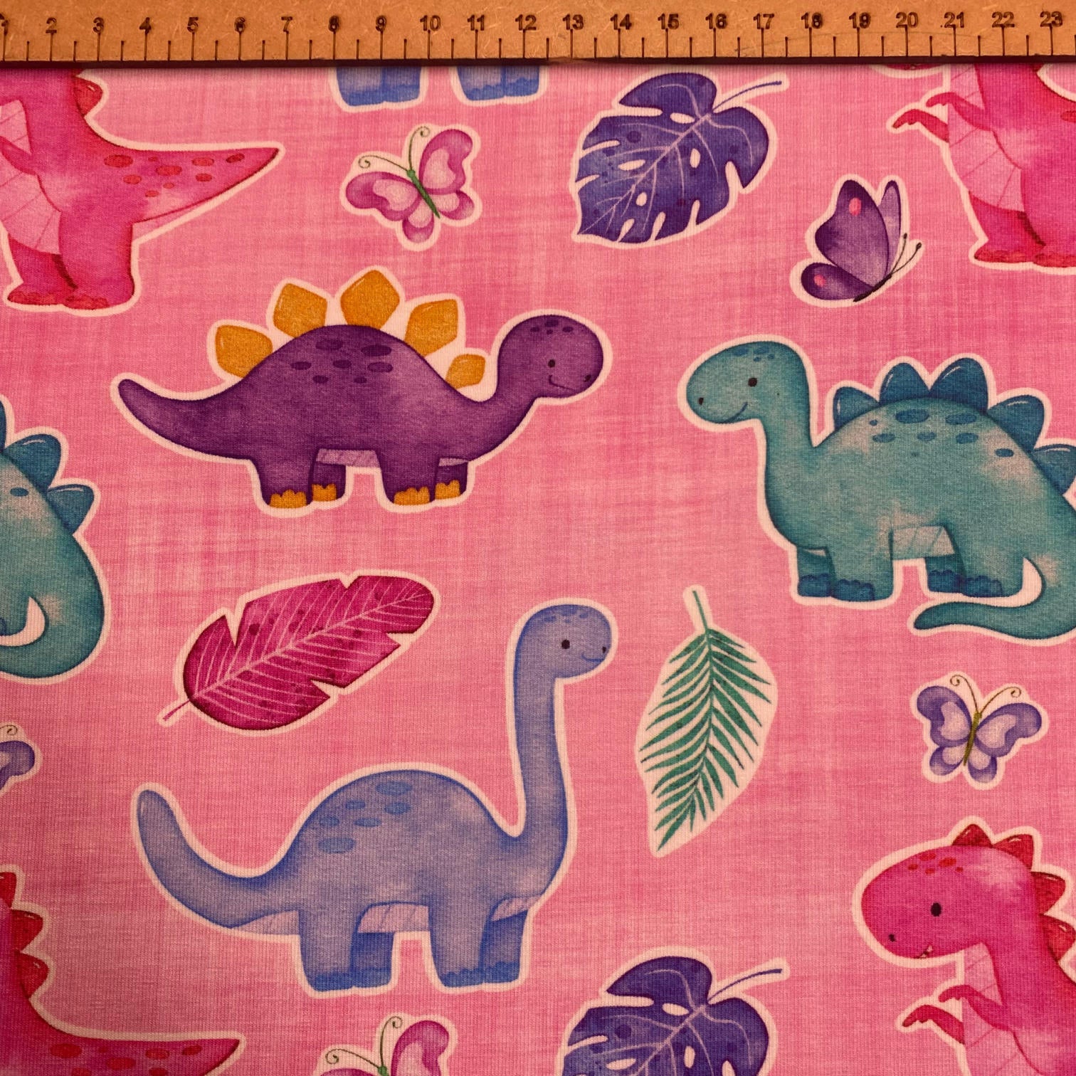 Pastel dinos - Premium Cotton Lycra Jersey Fabric – Kids Stretch Fabric UK image 1