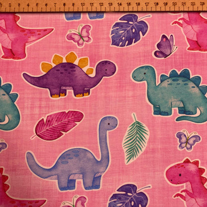 Pastel dinos - Premium Cotton Lycra Jersey Fabric – Kids Stretch Fabric UK image 1
