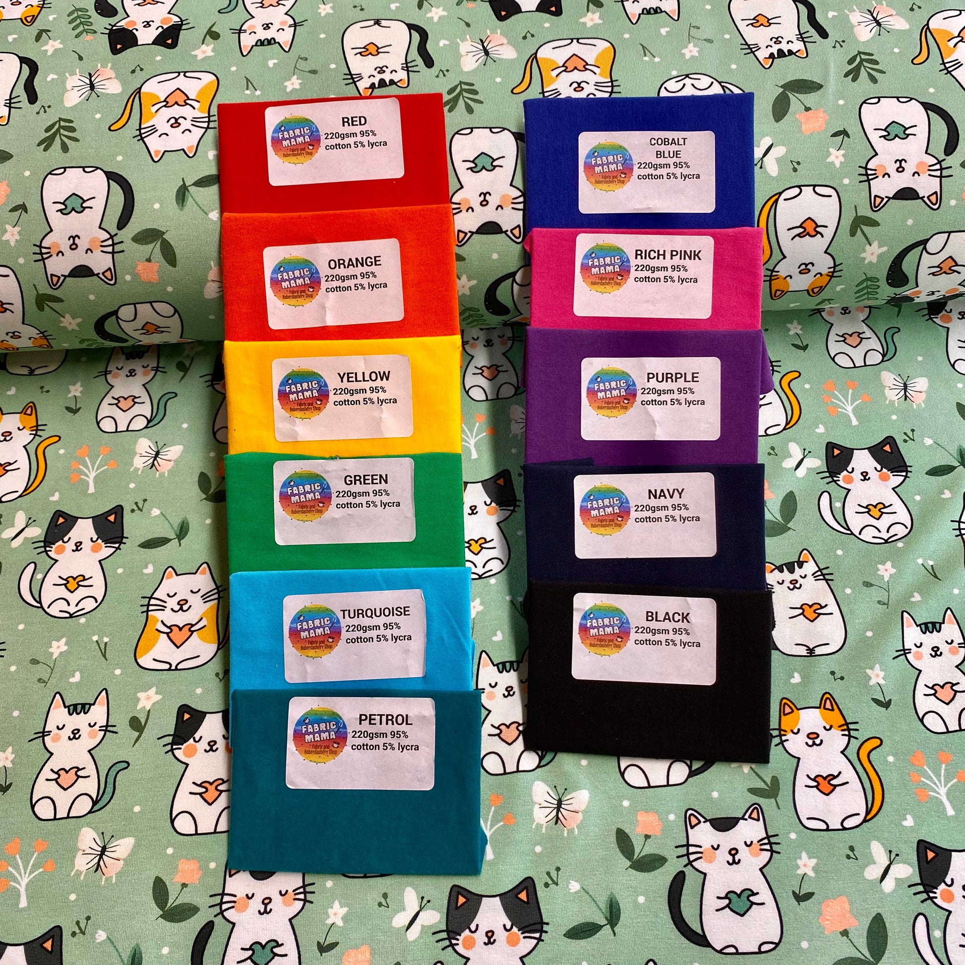 Mint cats - Premium cotton lycra jersey kids stretch fabric image 2