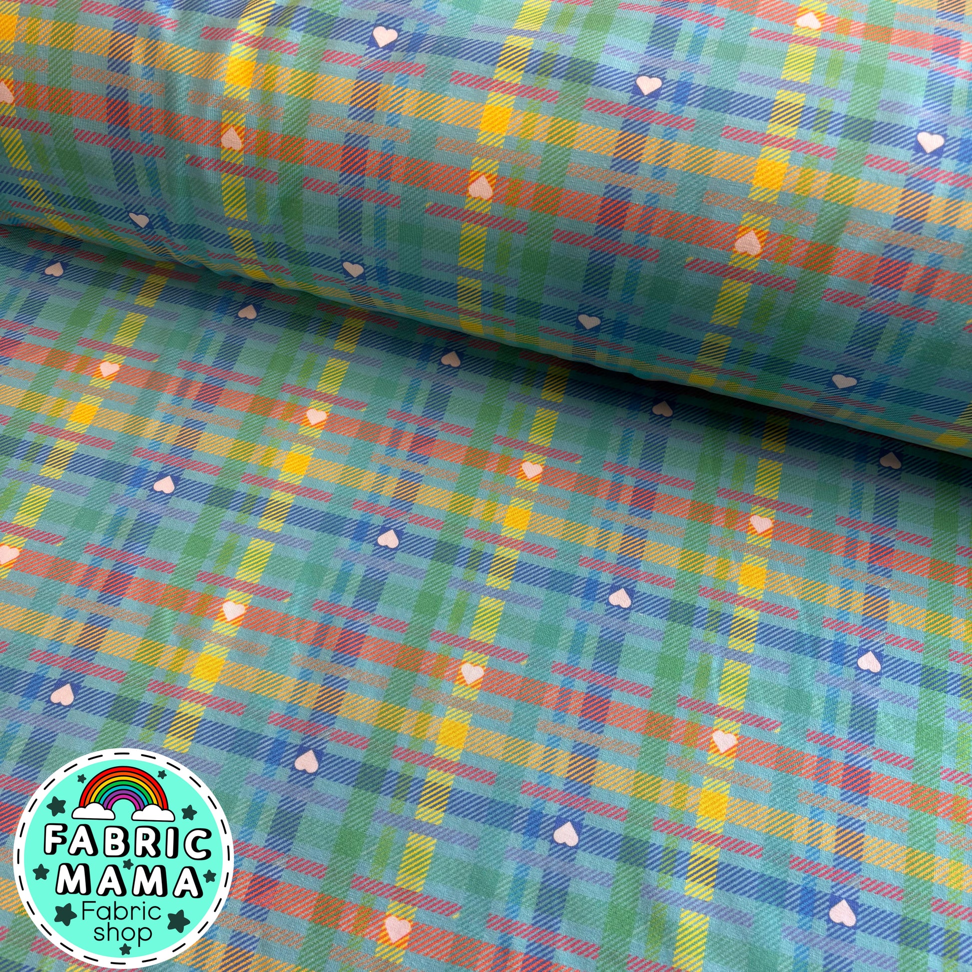 Pastel Plaid -Premium Cotton Lycra Jersey Fabric – Kids Stretch Fabric UK image 0