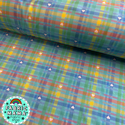 Pastel Plaid -Premium Cotton Lycra Jersey Fabric – Kids Stretch Fabric UK image 0