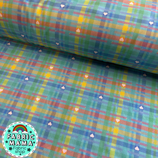 Pastel Plaid -Premium Cotton Lycra Jersey Fabric – Kids Stretch Fabric UK image 0