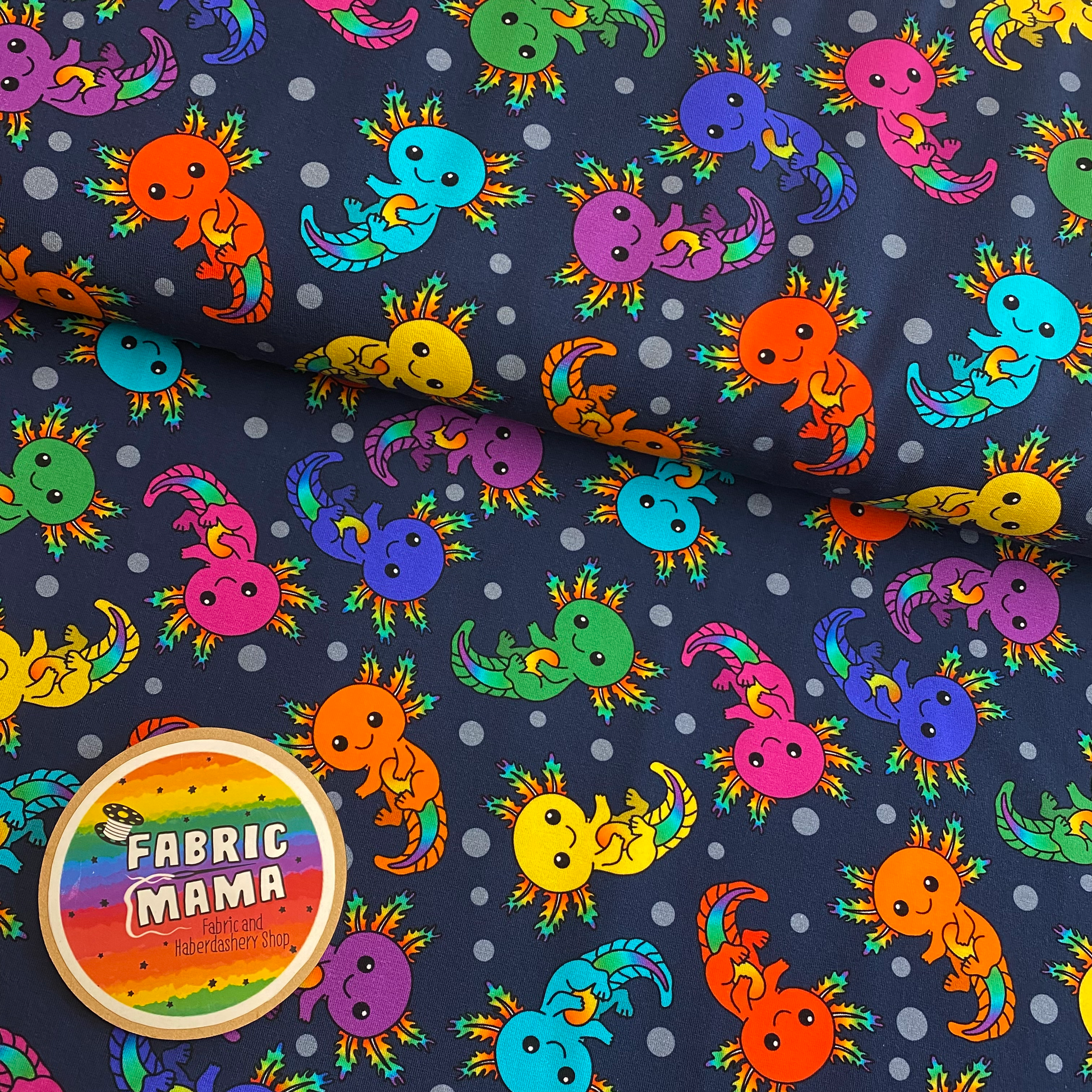 Rainbow axolotles  - premium cotton lycra jersey kids stretch fabric image 0