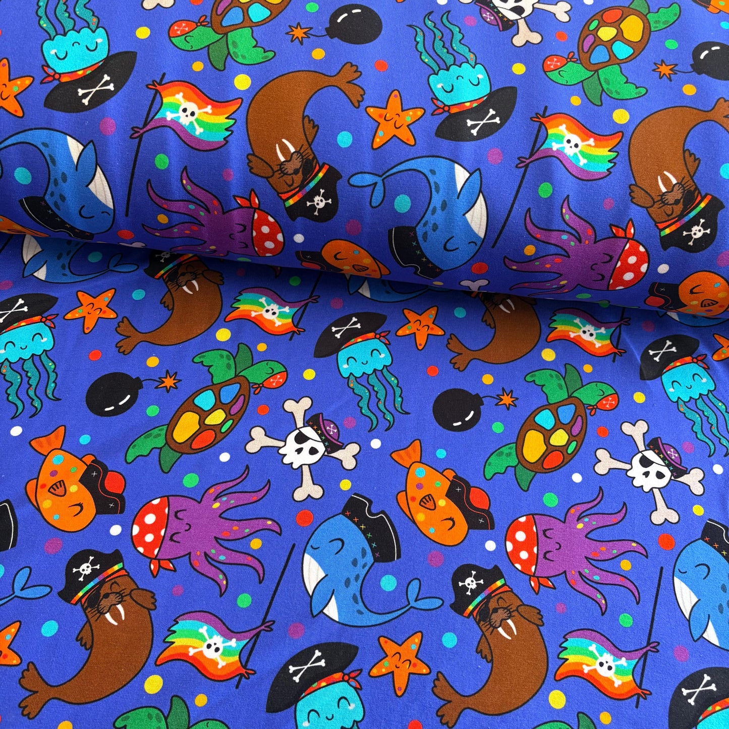Pirate reef party Premium Cotton Lycra Jersey Fabric – Kids Stretch Fabric UK image 0