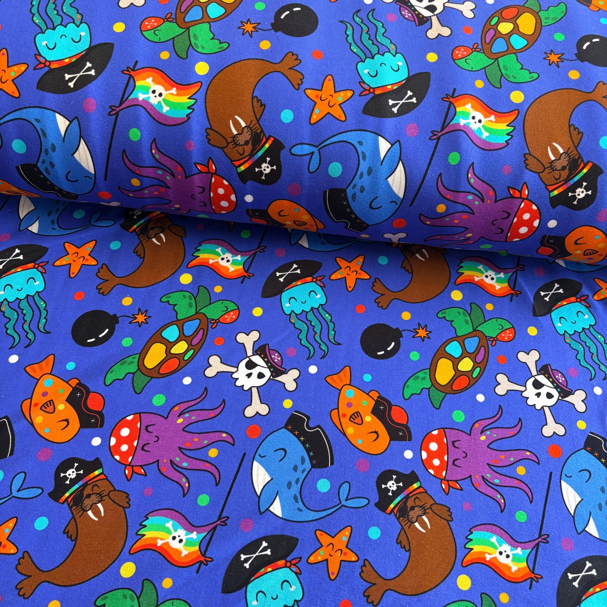 Pirate reef party Premium Cotton Lycra Jersey Fabric – Kids Stretch Fabric UK image 0