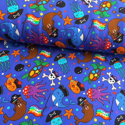 Pirate reef party Premium Cotton Lycra Jersey Fabric – Kids Stretch Fabric UK image 0
