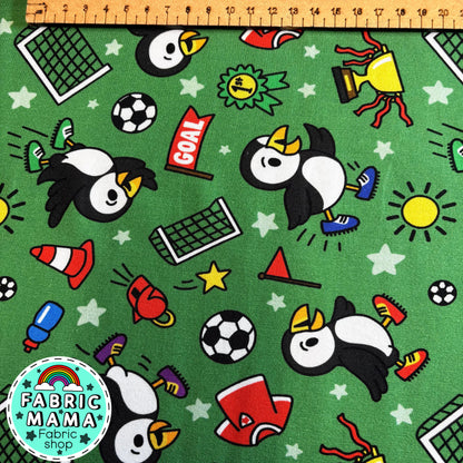 Pitch perfect puffins -Premium Cotton Lycra Jersey Fabric – Kids Stretch Fabric image 1
