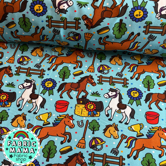 Pony trials -Premium Cotton Lycra Jersey Fabric – Kids Stretch Fabric UK image 0