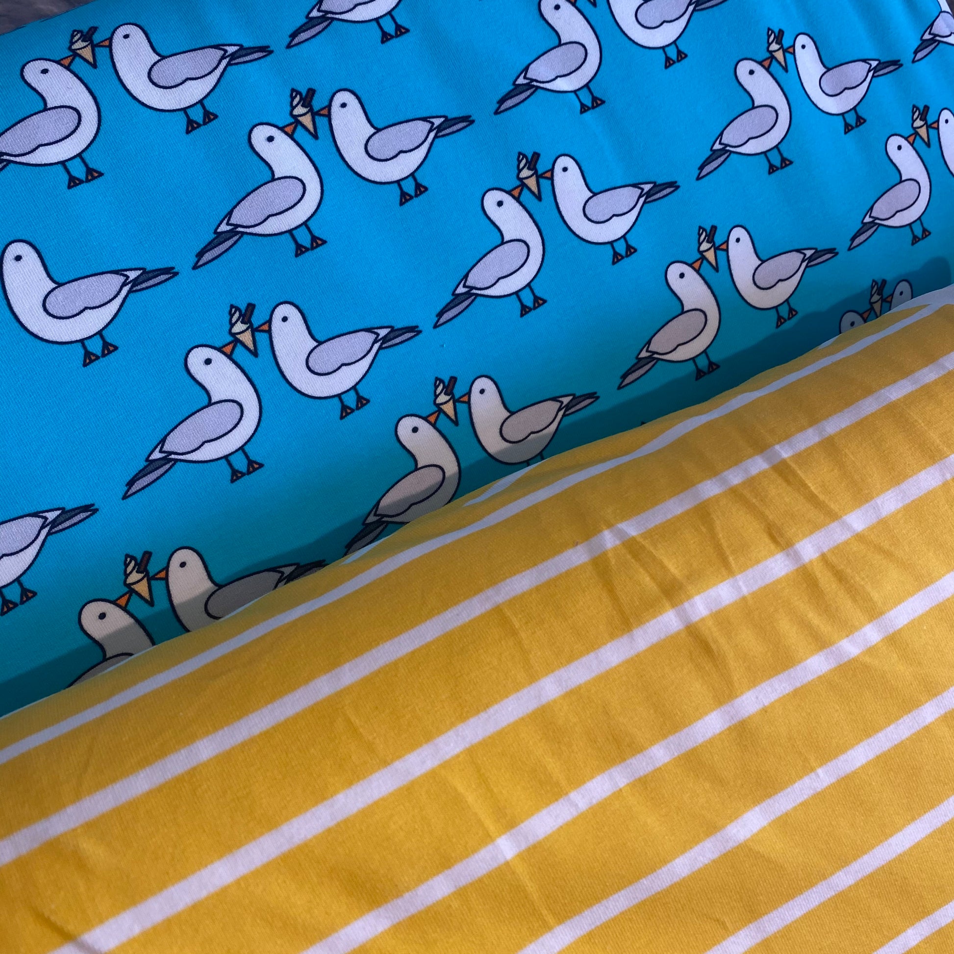 Breton stripes YELLOW -Premium Cotton Lycra Jersey Fabric – Kids Stretch Fabric image 2