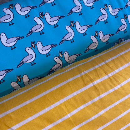 Breton stripes YELLOW -Premium Cotton Lycra Jersey Fabric – Kids Stretch Fabric image 2