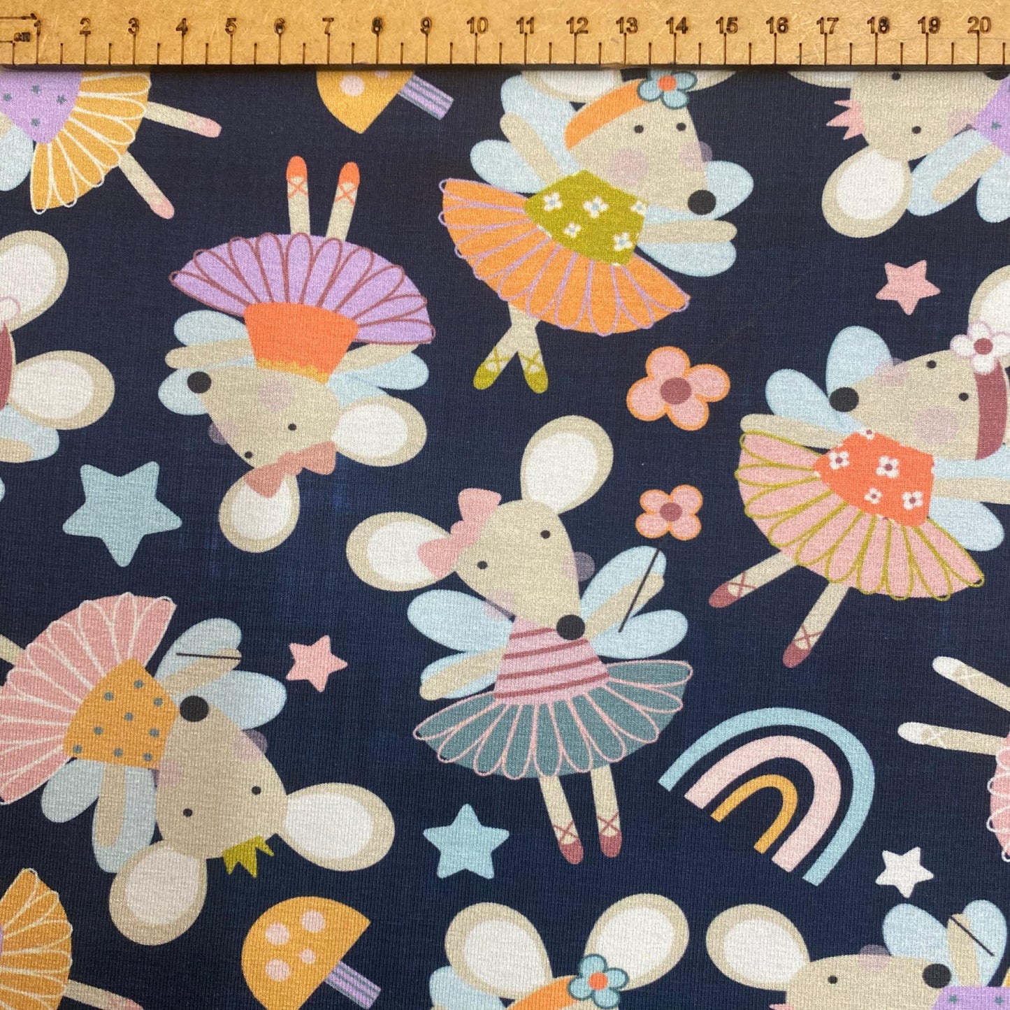 Ballerina mice - Premium Cotton Lycra Jersey Fabric – Kids Stretch Fabric UK image 1