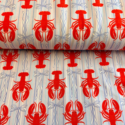Nautical Charm Lobsters Premium Cotton Lycra Jersey Fabric – Kids Stretch Fabric image 0