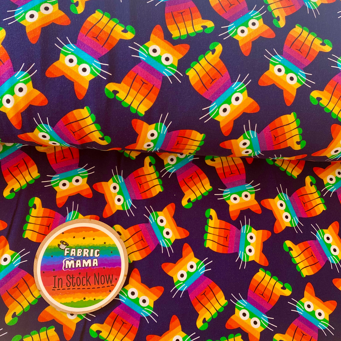 Rainbow cats - Premium Cotton Lycra Jersey Fabric – Kids Stretch Fabric UK image 0