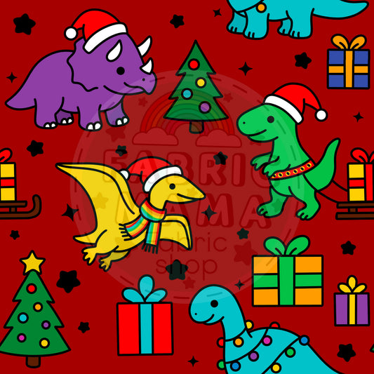 PREORDER  Prehistoric Christmas- Extra Wide Brushed Back French Terry Fabric – Kids Stretch Fabric UK