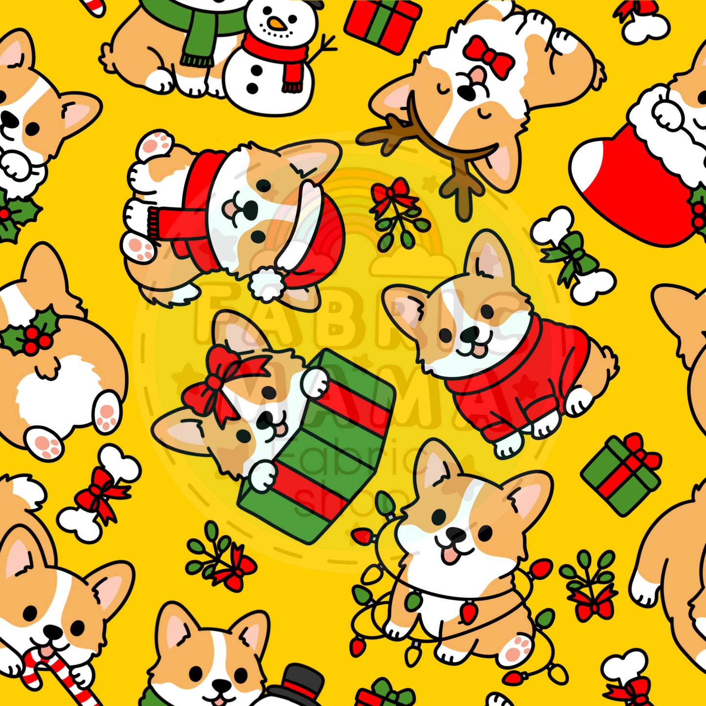 PREORDER  Christmas Corgis- Brushed Back French Terry Fabric – Kids Stretch Fabric UK
