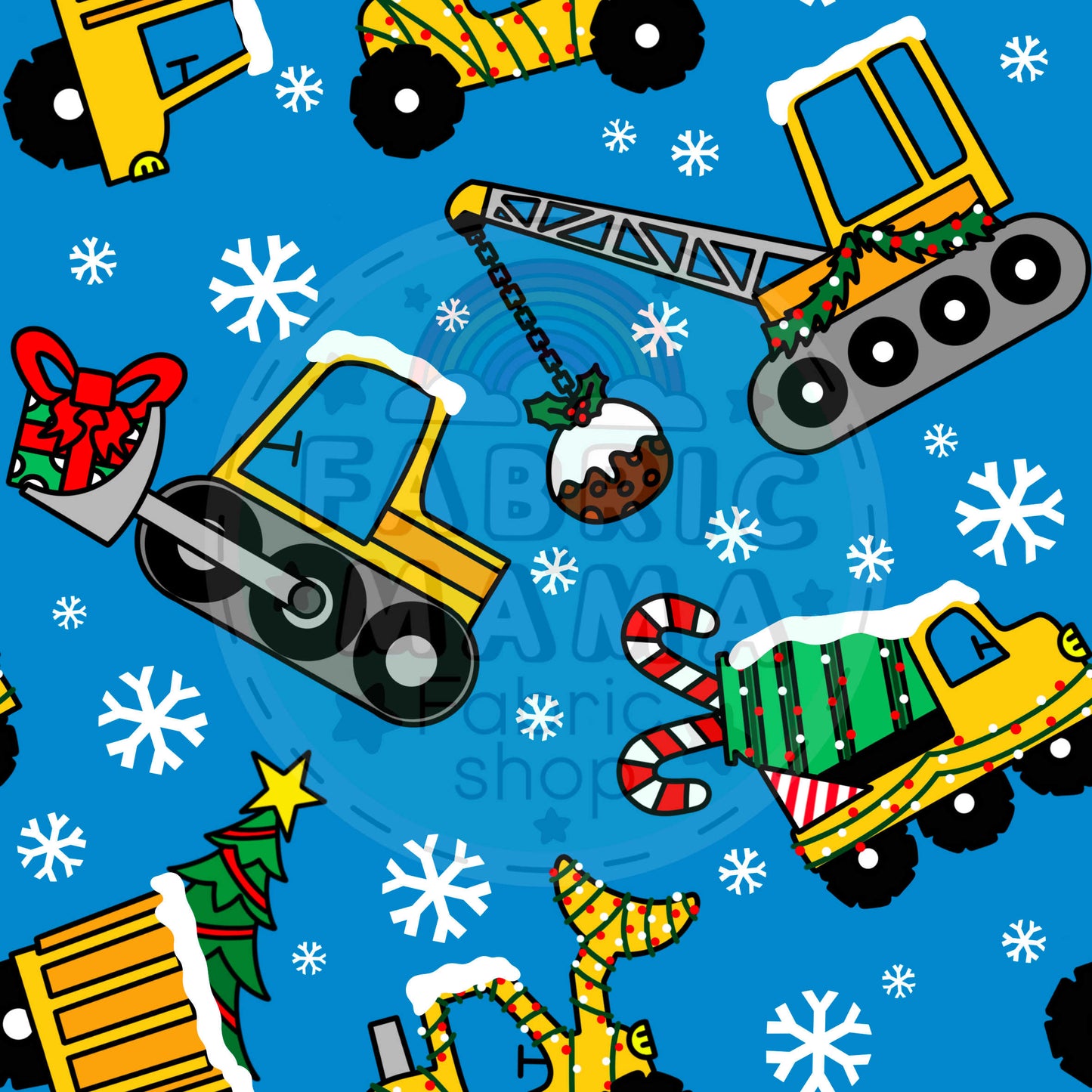 PREORDER Christmas diggers - Brushed Back French Terry Fabric – Kids Stretch Fabric UK