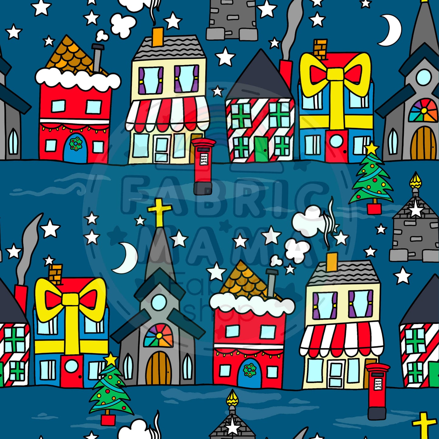 PREORDER Christmas town  - Premium Cotton Lycra Jersey Fabric – Kids Stretch Fabric UK