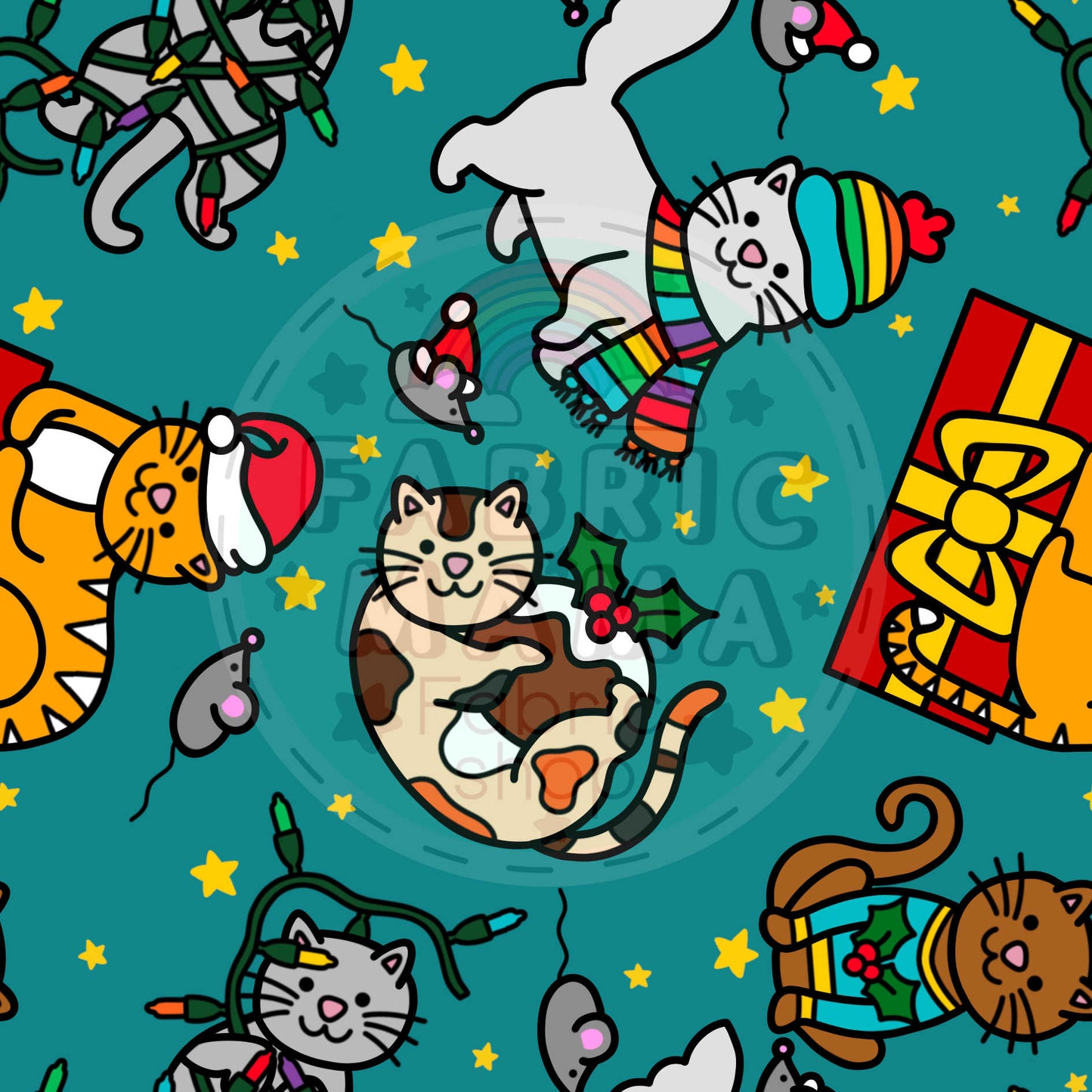 PREORDER Merry Moggies  - Premium Cotton Lycra Jersey Fabric – Kids Stretch Fabric UK
