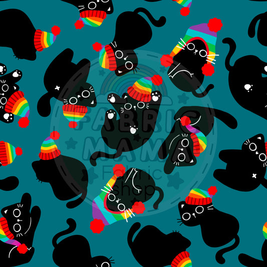 PREORDER Bobble Cats  - Premium Cotton Lycra Jersey Fabric – Kids Stretch Fabric UK