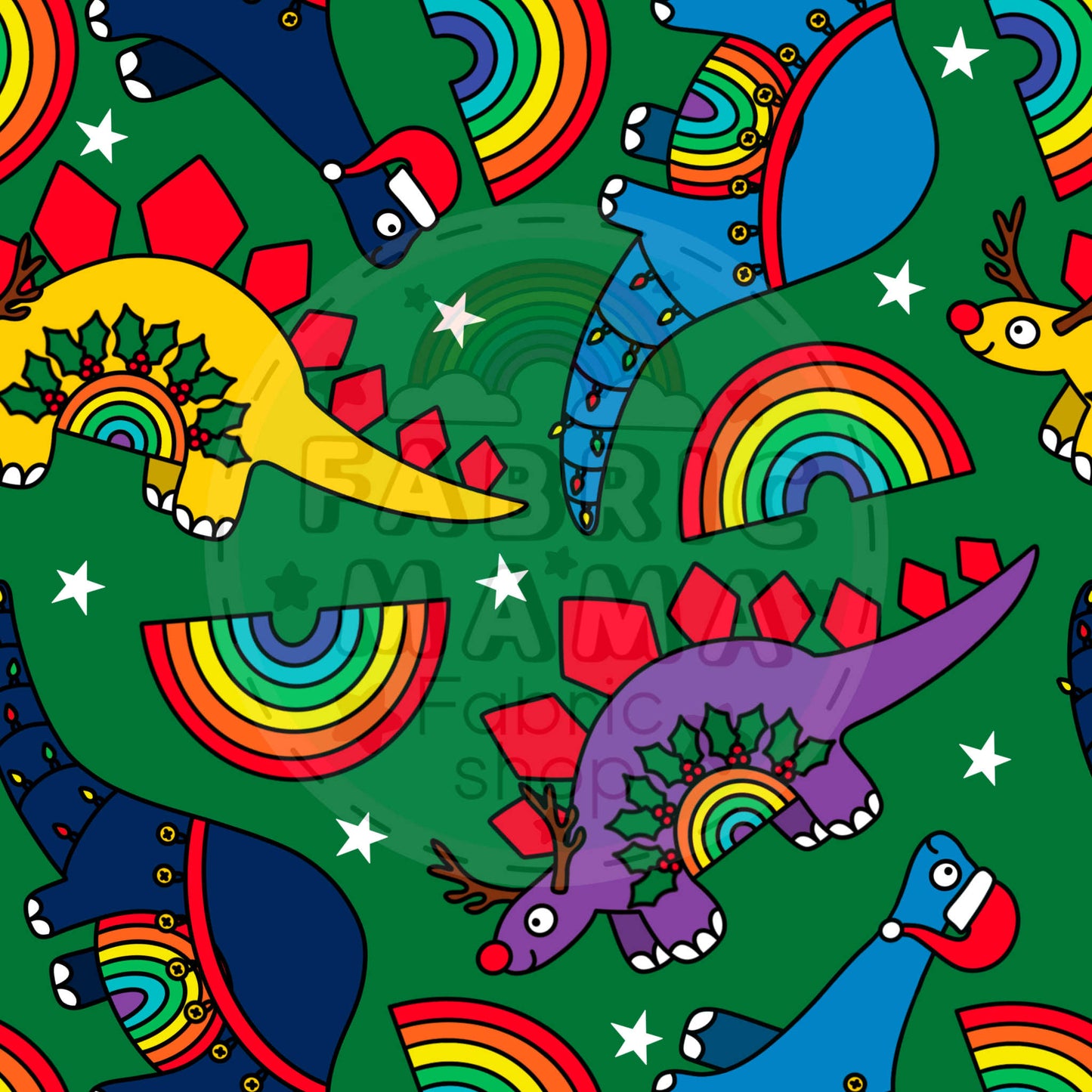 PREORDER Christmas Dinos  - Premium Cotton Lycra Jersey Fabric – Kids Stretch Fabric UK