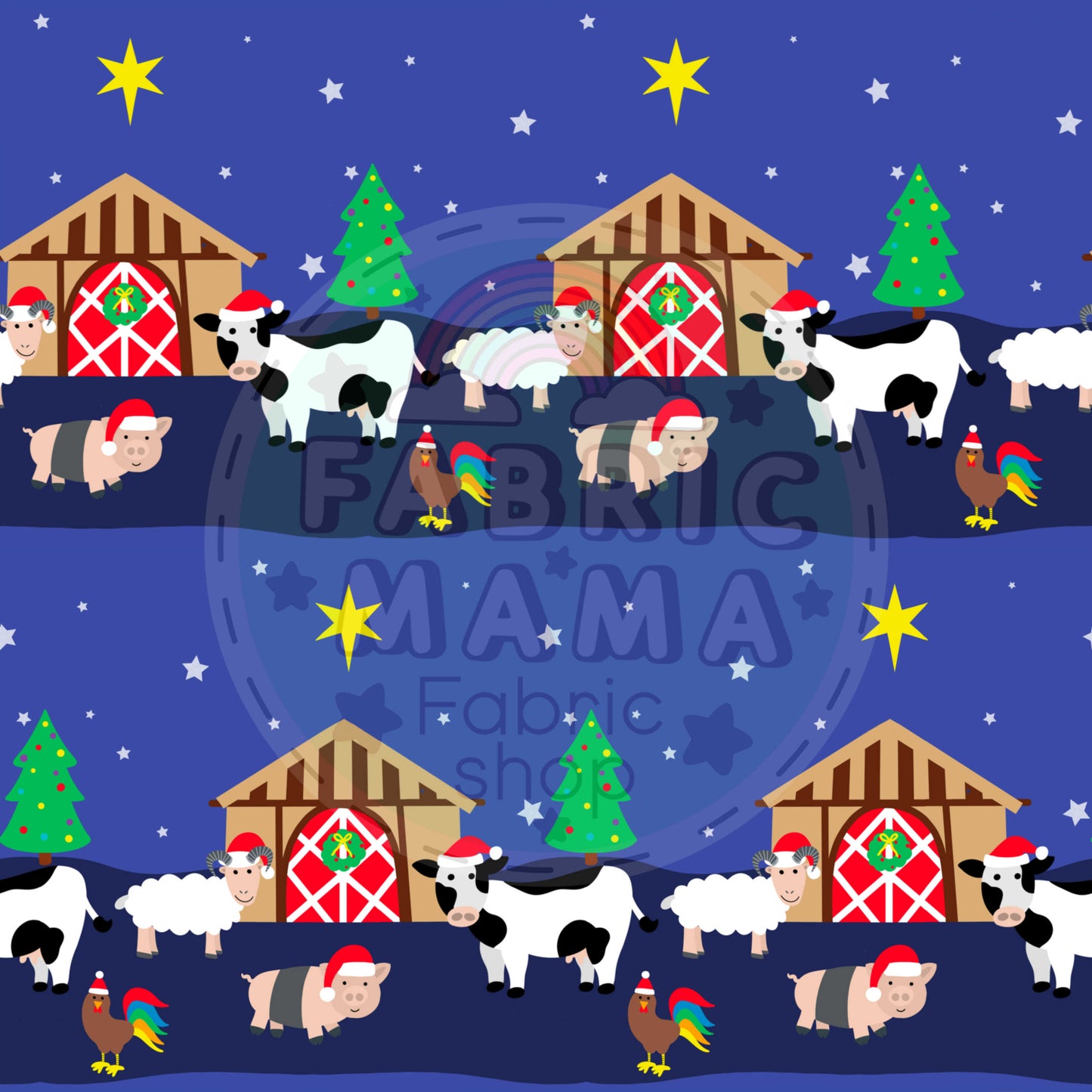 PREORDER Festive Farm  - Premium Cotton Lycra Jersey Fabric – Kids Stretch Fabric UK