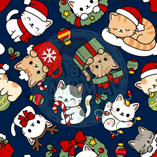 PREORDER Festive feline frolics  - Premium Cotton Lycra Jersey Fabric – Kids Stretch Fabric UK