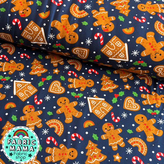 Gingerbread people -220gsm Premium Cotton Lycra Jersey Fabric – Kids Stretch Fabric UK