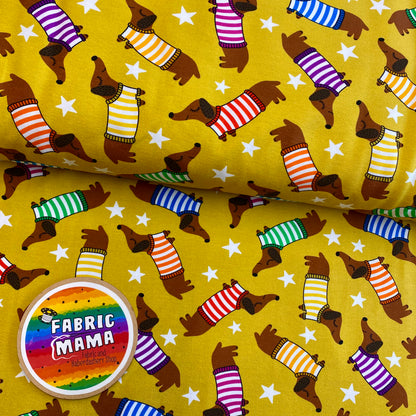 PREORDER Stripy sausages - Brushed Back French Terry Fabric – Kids Stretch Fabric UK