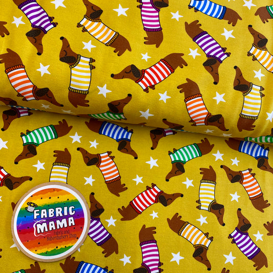 PREORDER Stripy sausages - Brushed Back French Terry Fabric – Kids Stretch Fabric UK