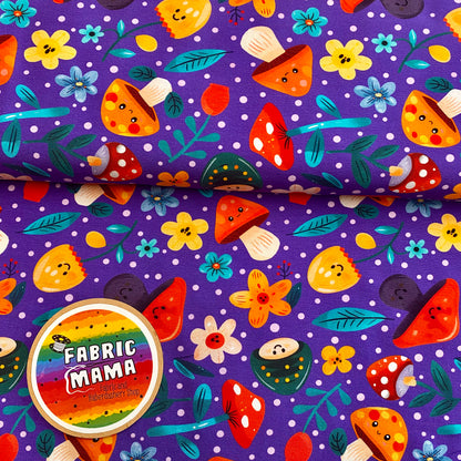 PREORDER Fun Funghi- Brushed Back French Terry Fabric – Kids Stretch Fabric UK