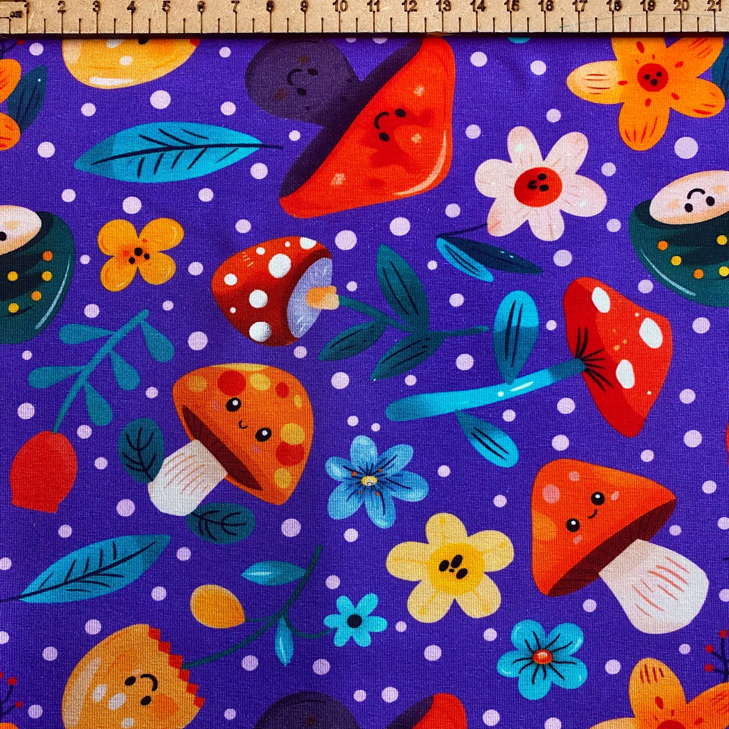 PREORDER Fun Funghi- Brushed Back French Terry Fabric – Kids Stretch Fabric UK