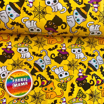 PREORDER Creepy Kitties - Brushed Back French Terry Fabric – Kids Stretch Fabric UK