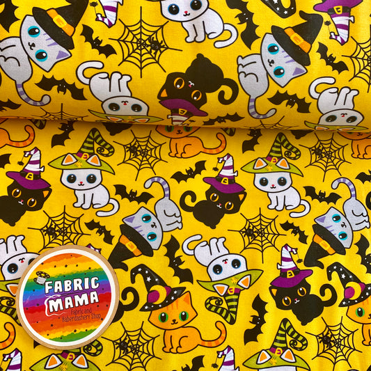 PREORDER Creepy Kitties - Brushed Back French Terry Fabric – Kids Stretch Fabric UK