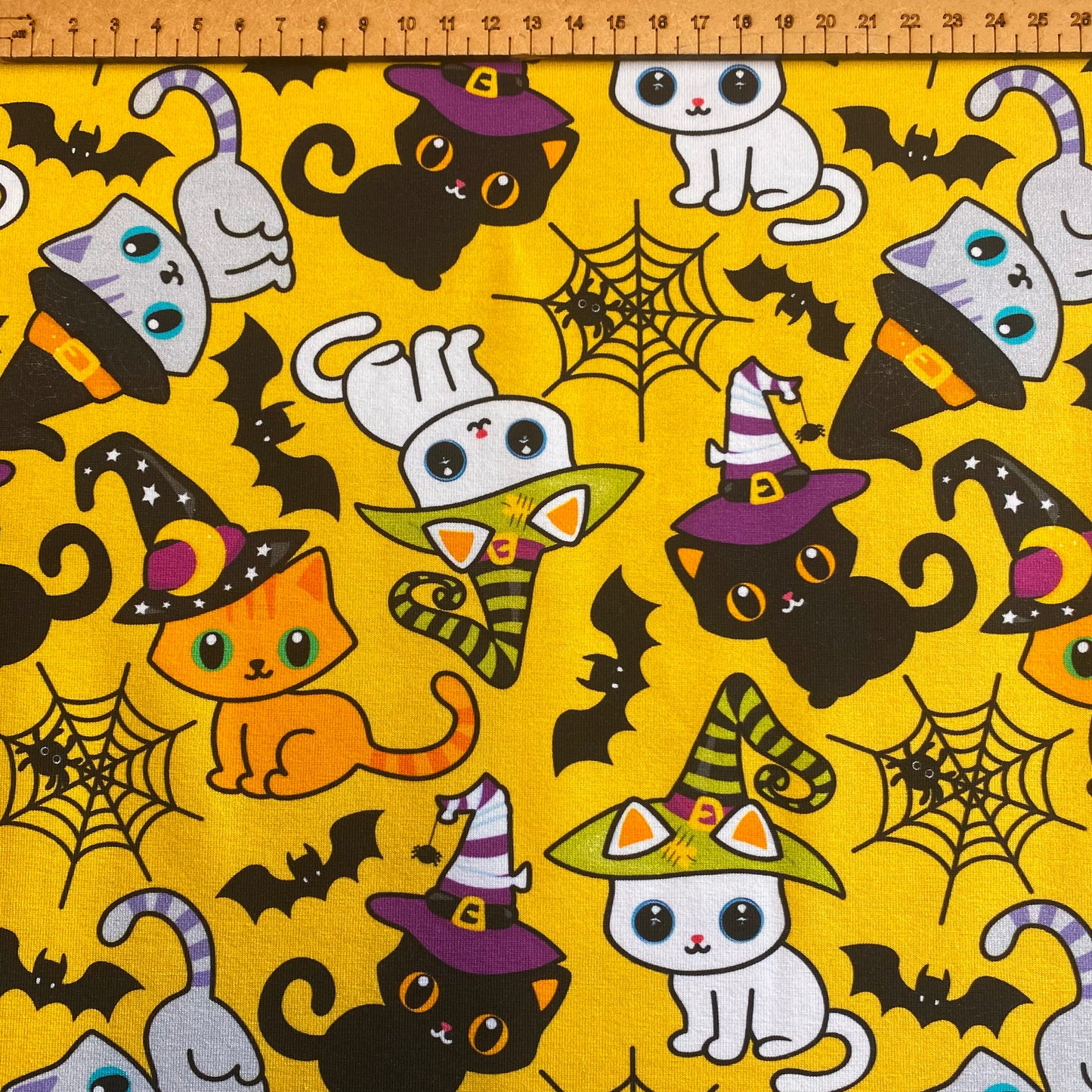 PREORDER Creepy Kitties - Brushed Back French Terry Fabric – Kids Stretch Fabric UK