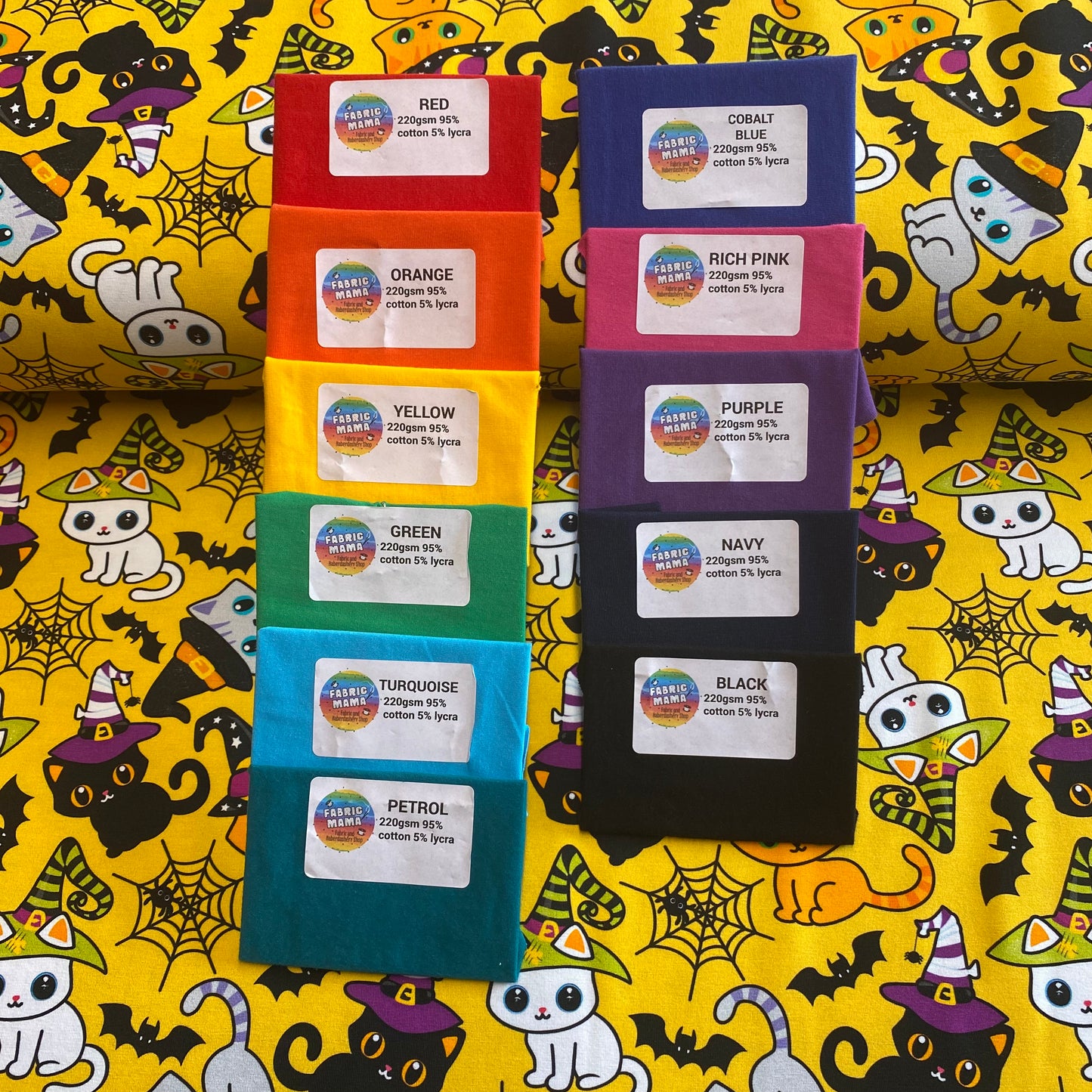 PREORDER Creepy Kitties - Brushed Back French Terry Fabric – Kids Stretch Fabric UK