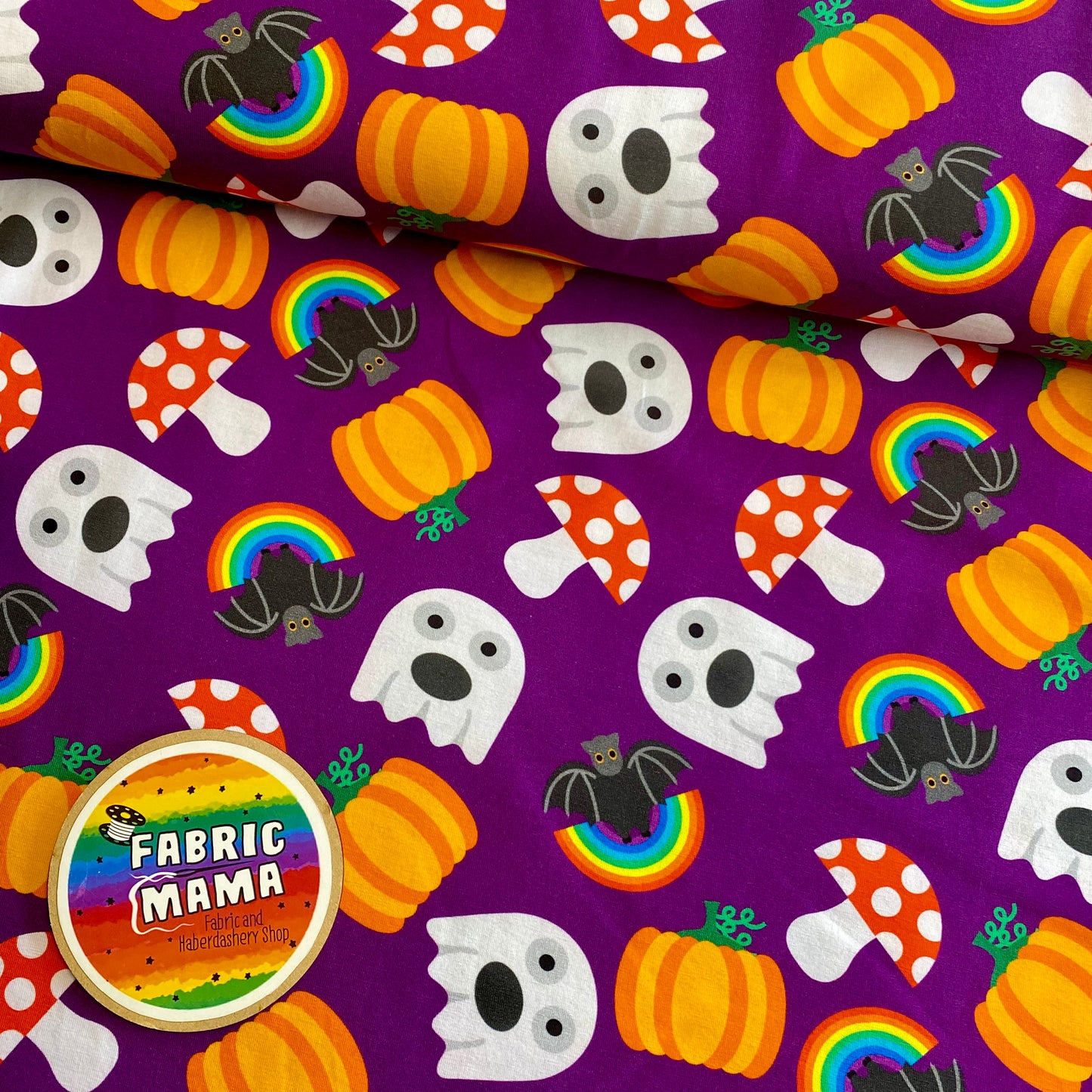 PREORDER  Boo! (Purple) - Brushed Back French Terry Fabric – Kids Stretch Fabric UK