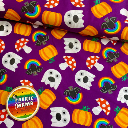PREORDER  Boo! (Purple) - Brushed Back French Terry Fabric – Kids Stretch Fabric UK