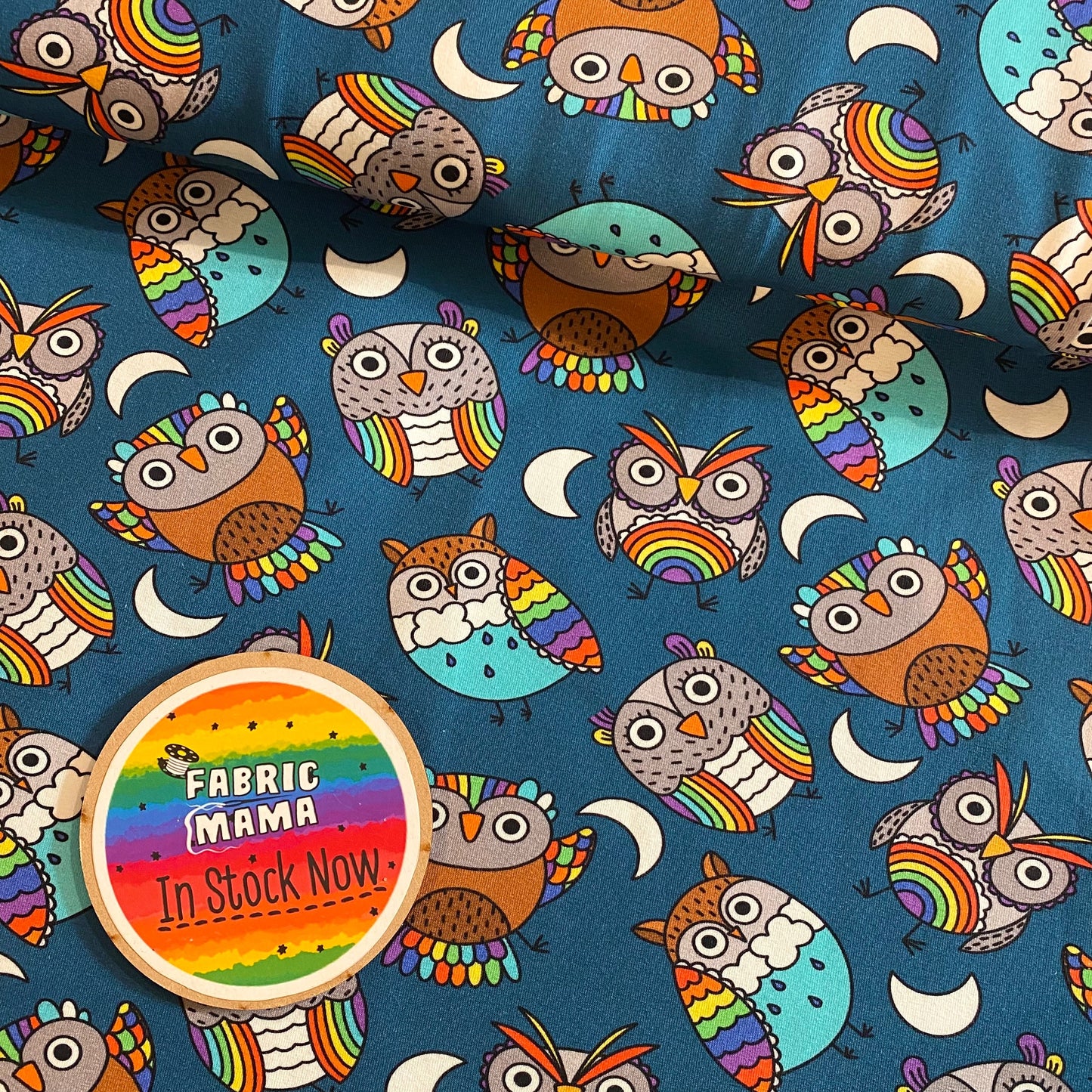 PREORDER Hoot (Navy)- Brushed Back French Terry Fabric – Kids Stretch Fabric UK