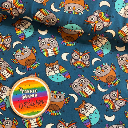 PREORDER Hoot (Navy)- Brushed Back French Terry Fabric – Kids Stretch Fabric UK